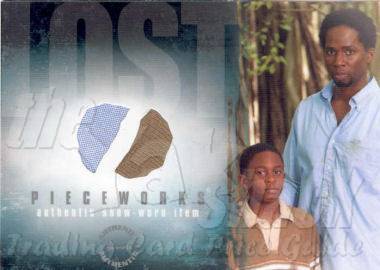 PW-12 DUAL COSTUME CARD - Shirts worn by Harold Perrineau and Malcolm David Kelley (Michael & Walt). - front