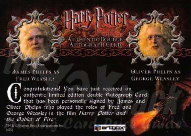 Dual auto card signed by Fred and George - back