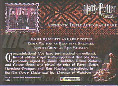 Triple auto card: Harry, Ron and Hermione - back